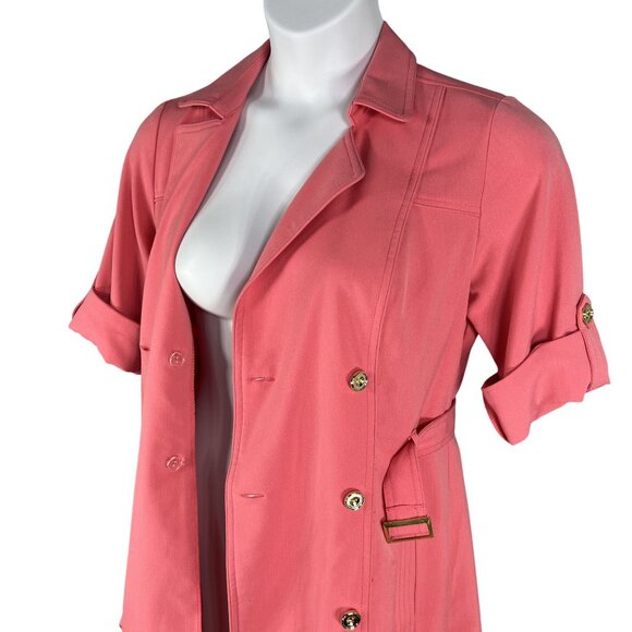 Sharagano 10 Coral Double Breasted Shirt Dress Pockets Belt Tab Sleeves Office - Picture 5 of 16